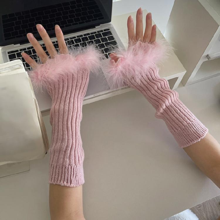 Punk Sleeve Feathered Gloves Wrist Warmer for Costume Party Short Mitten