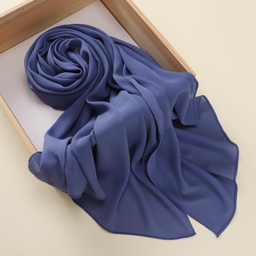 Muslim Plain Crinkle Hijabs Heavy Chiffon Scarf Arab Crepe Shawl Wraps Islamic Headband Solid Color Foulard Women