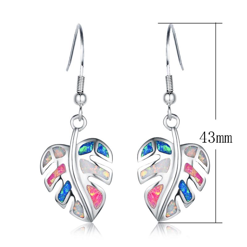 Boho Fashion Rainbow Leaf Drop Earrings For Women Coforful Fire Opal Pendientes Dangle Earrings Wedding Engagement Party Jewelry