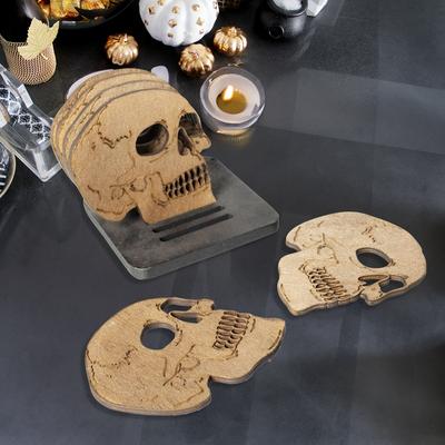 Halloween 6 Piezas Juegos de Posavasos Estilo Gótico Posavasos de Calavera Soporte de Madera para Posavasos Mesa Accesorios de Decoración para el Hogar Adorno Atrezzo