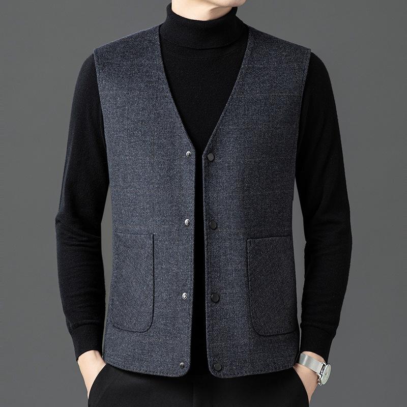 Men's Woolen Vest Autumn and Winter New Wool Woolen Middle-aged Dad Wear Vest Business Vest Shoulder