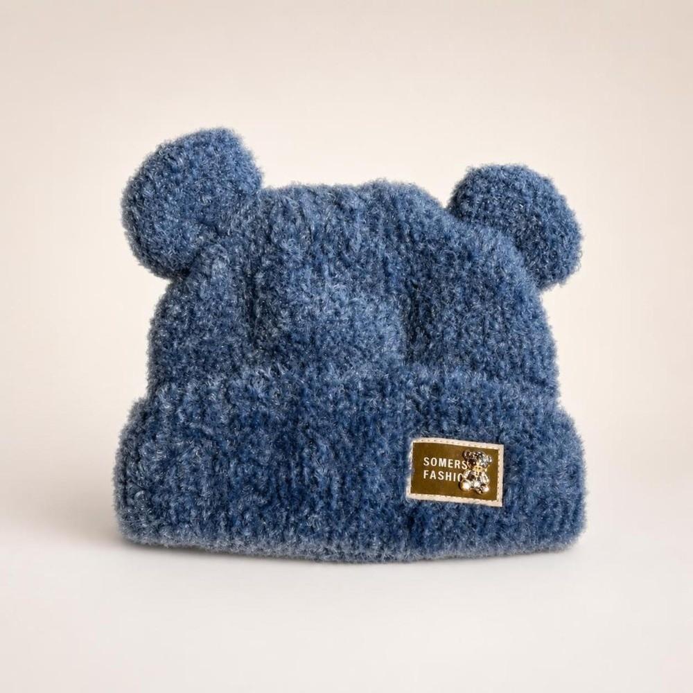 Solid Color Knitted Warm Cap Thickened Bear Ear Hat Fashion Plush Cap  Winter Outdoor