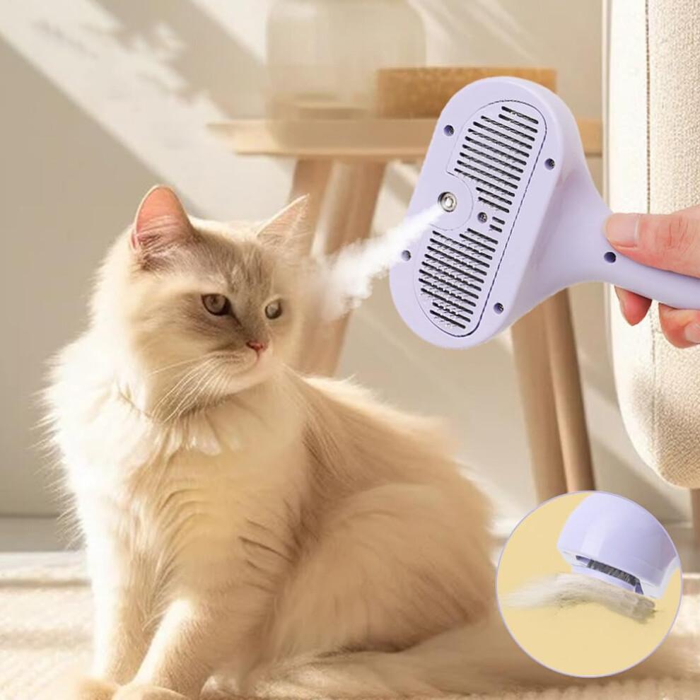 Pet Steam Brush, Silicone Massage Comb for Pet Hair Removal, Ergonomic Spray Handle, 12x7x20 Cm, Violet ABS Material