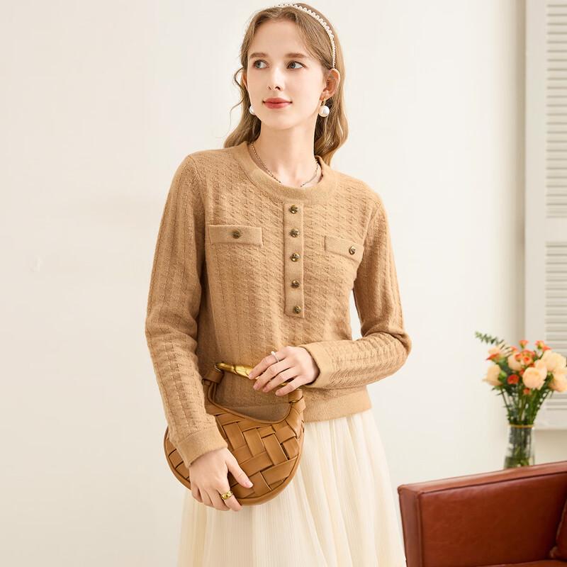 

TUHUANG Women s Little Fragrance Style Pure Wool Pullover Sweater XL