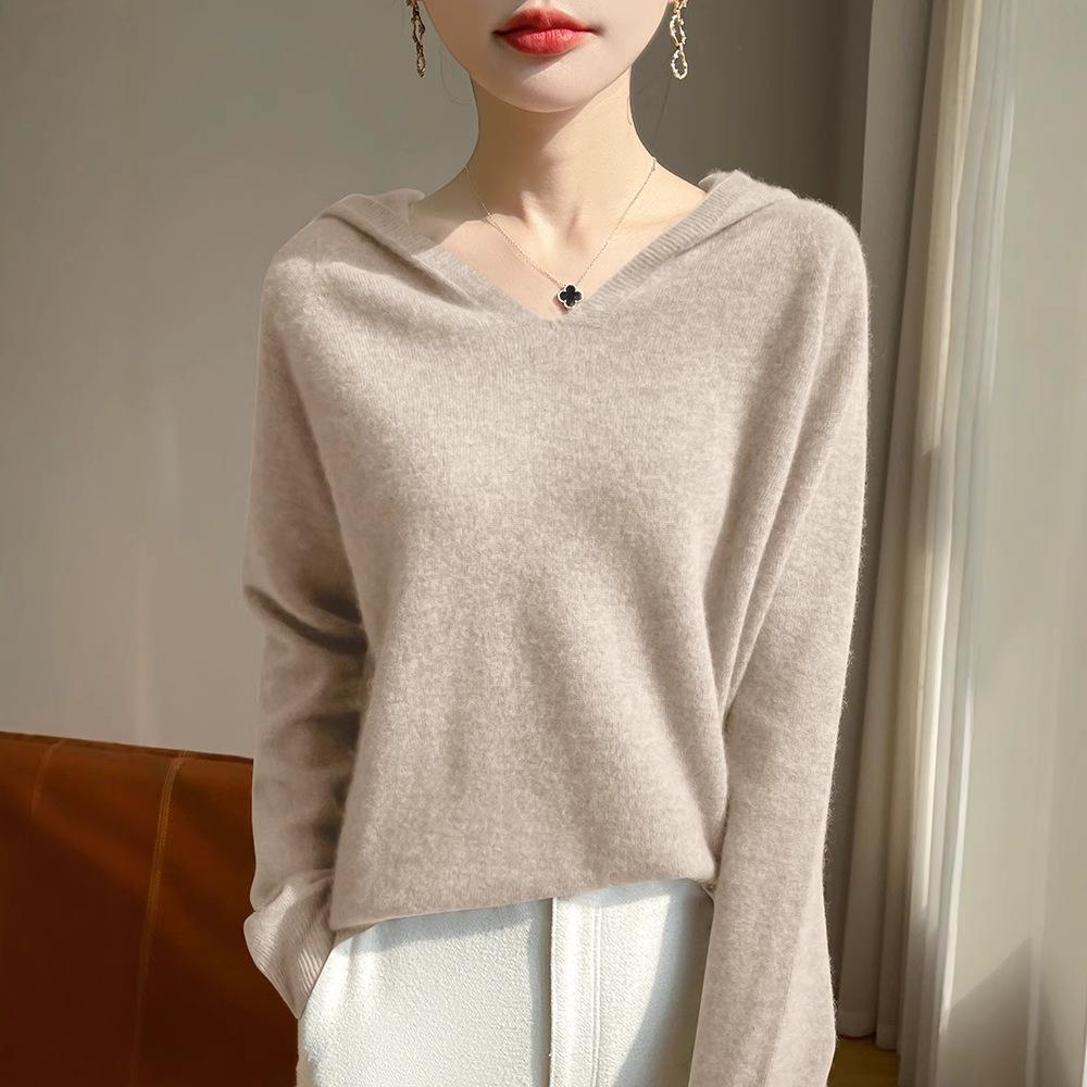 Women's Autumn/Winter Wool Silk Hooded Sweater: Skin-Friendly, Loose Fit Knitwear