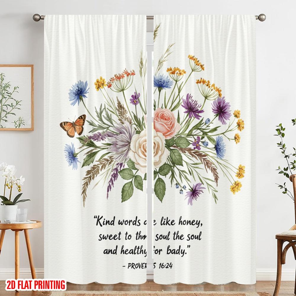 2 Stück 2D Flachdruck Party Fenstervorhänge Floral Inspirierender Bibelvers Polyester Ohne Strom Festliche Wand