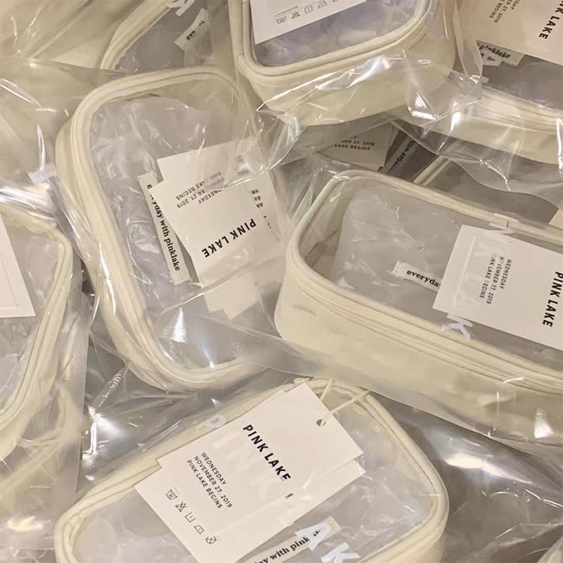 Student Pencil Pouch Simplicity Beige Color Series Penal Case Transparent