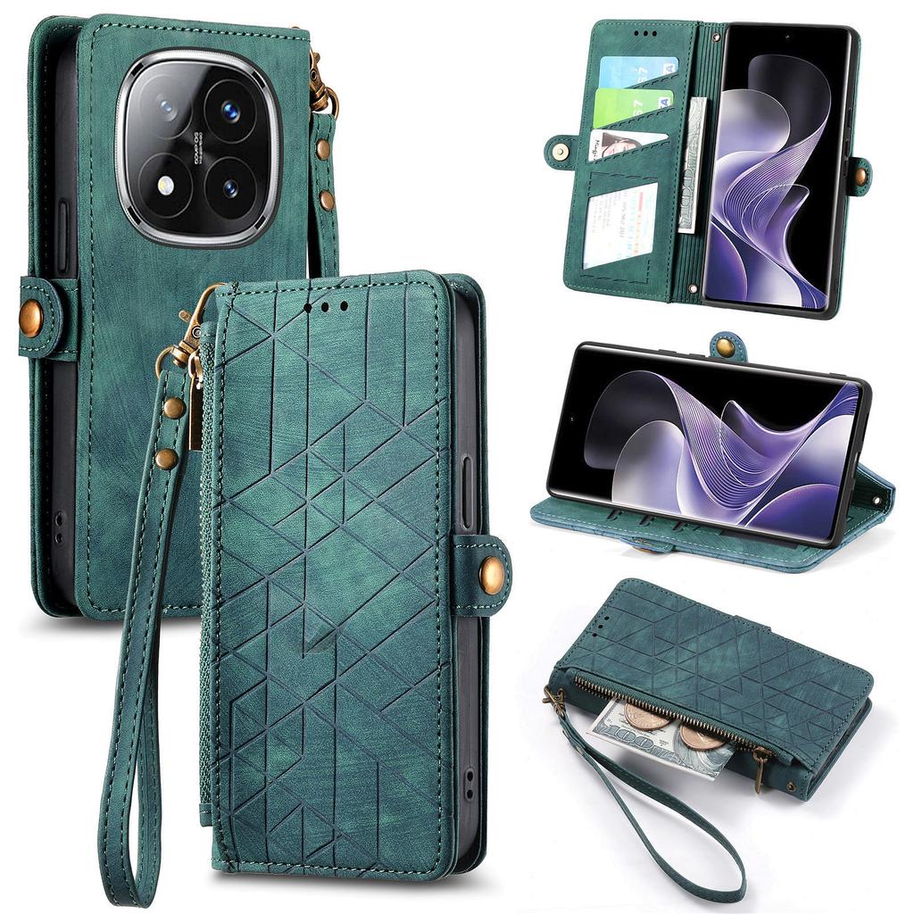 Etui na Xiaomi Redmi Note 14 Pro+ 5G Portfel na zamek błyskawiczny Linie Geometryczne Skórzany Pokrowiec na Telefon