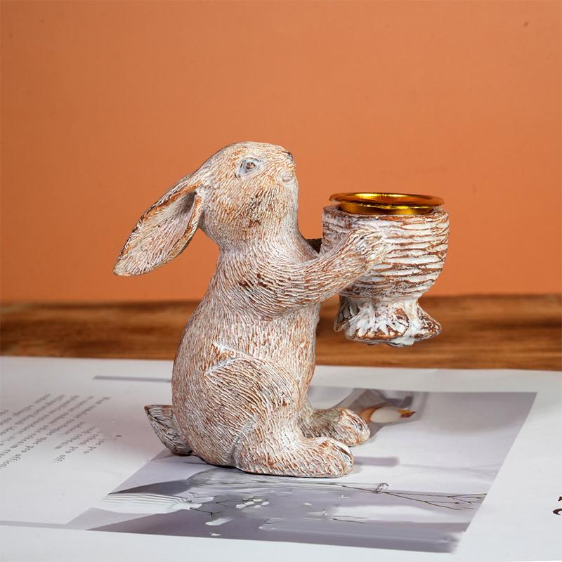 Easter Bunny Candlestick Holders Vintage Rustic Bunny Stick Holders Resin Taper Candle Centerpieces Decor