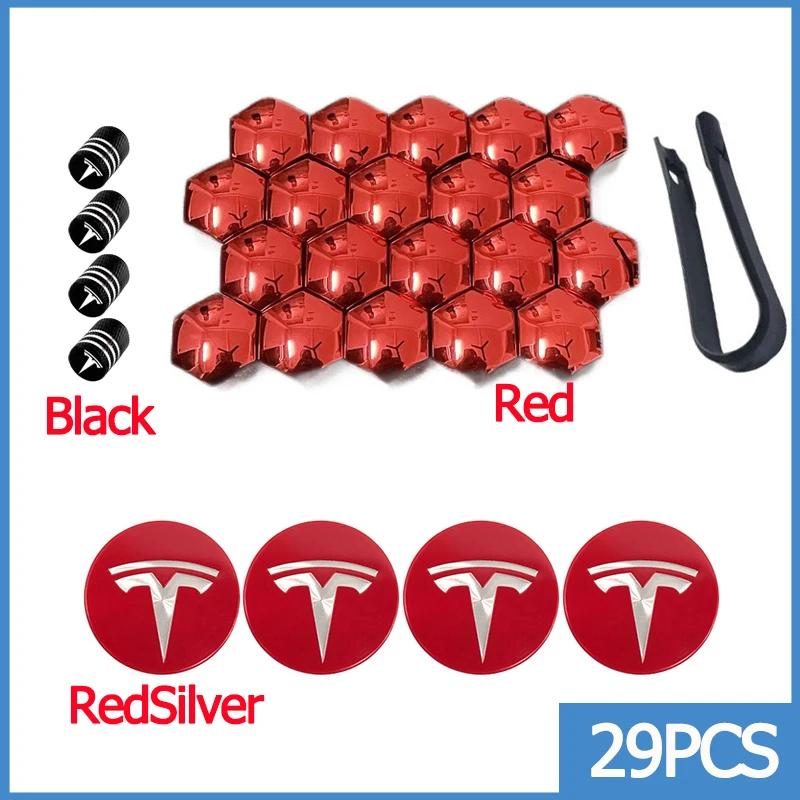 

29pcs for Tesla Model 3 Y S X 56mm Car Wheel Center Hub Caps Valve Cap Tire Lug Nut Protective Covers Exterior Decoration 29pcs