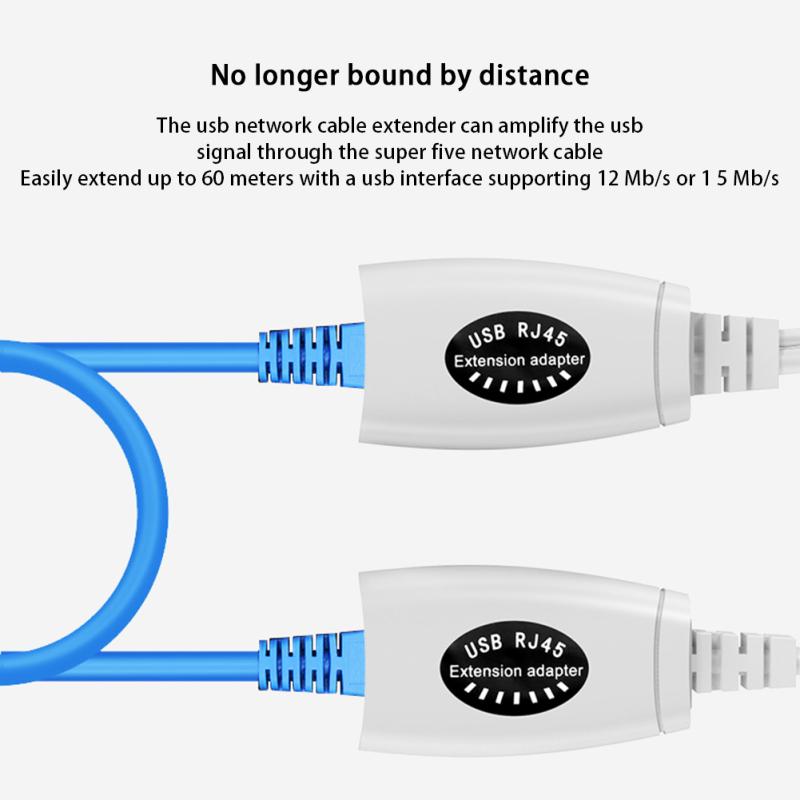 60m USB prodlužovací prodlužovací adaptér Dvoucestný přenosový signálový zesilovač USB Rj45 síťový kabel