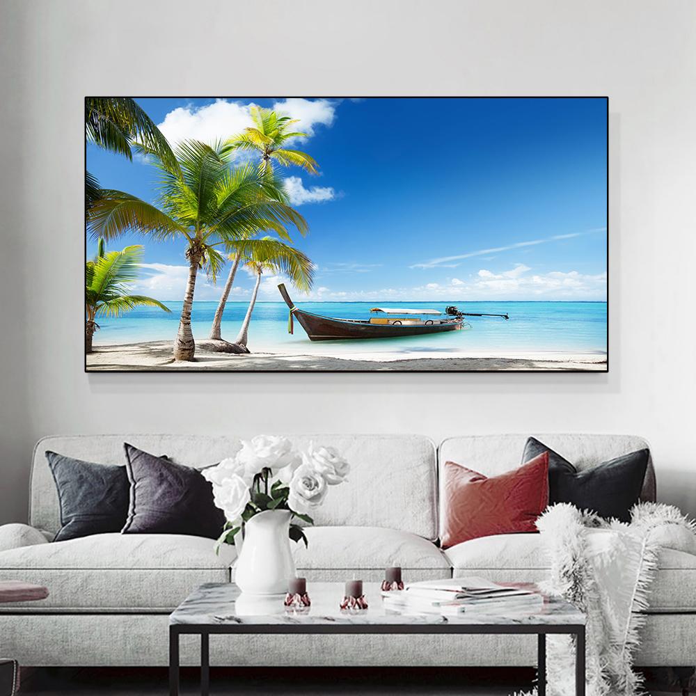 Sunset Poster Palm Tree Silhouettes Tropical Sea Beach Canvas Painting Wall Art Image Living Room Room Decorative Print Mural