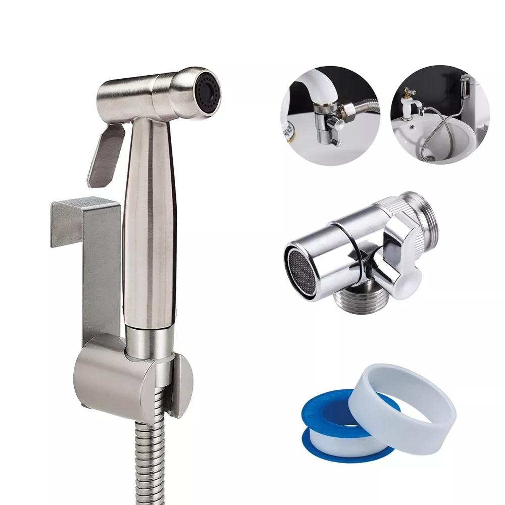 Bidet Shattaf Stainless Steel Modern Wall-Mounted Hand Held Toilet Sprayer Set (as the picture,Stainless Steel)