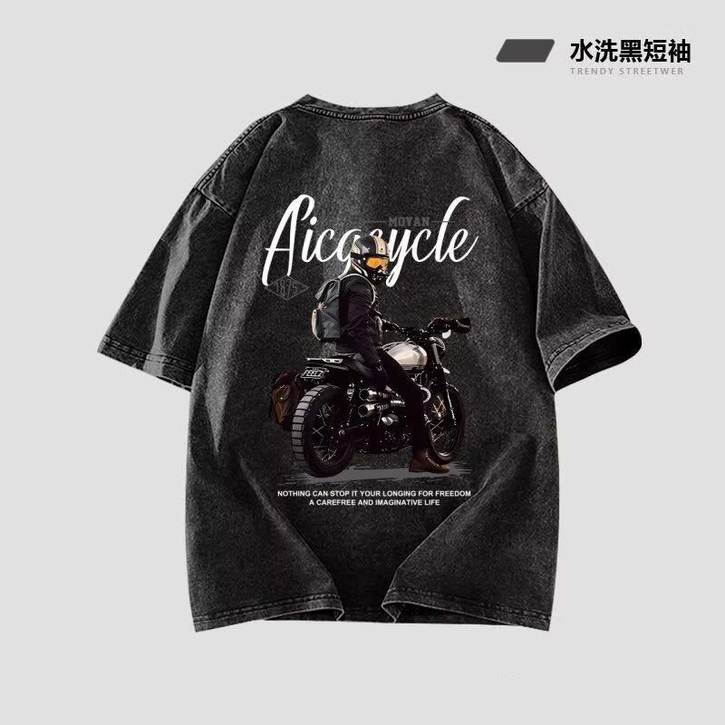 

Мотоциклетный тренд Свободная футболка с коротким рукавом Мужская Летняя Национальный тренд Большой размер Футболка с круглым вырезом Мужская Футболка с рукавом пятью точками Топ 5XL серый