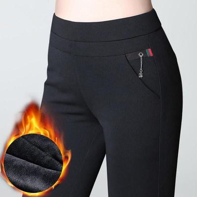 Women's Casual Pants High Waist Large Yards Outside Wearing Bottoming Pants Ladies Pencil Pants Plus Velvet Thick Mother Pants
