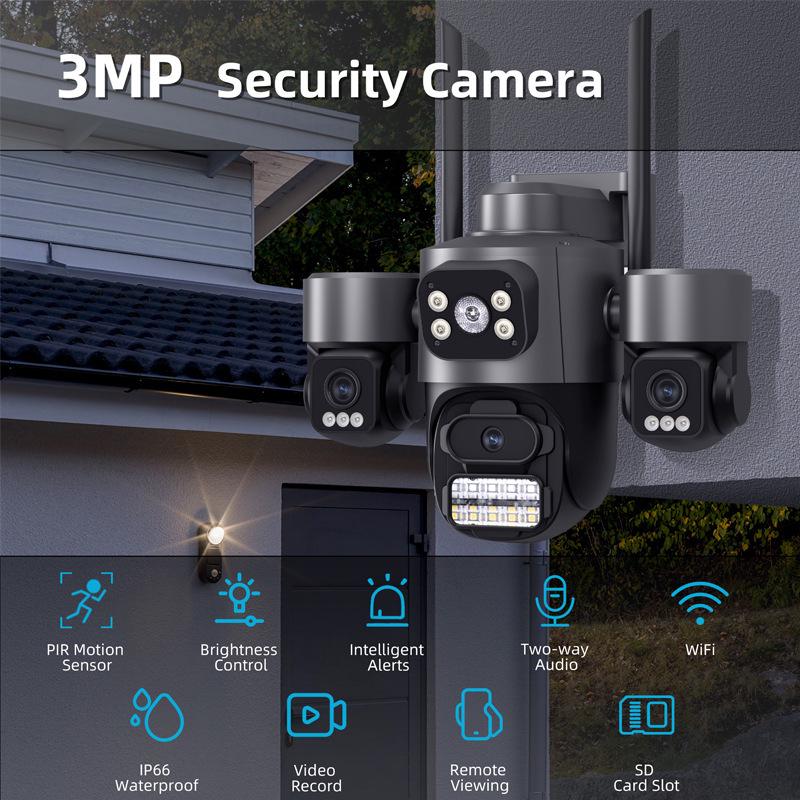 9MP HD Outdoor Wireless WiFi Security Camera with Triple-Lens System