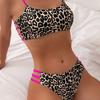 New Women's Triangular Halter Bikini Swimsuit Gathers Sexy Swimsuit Leopard Print Cover