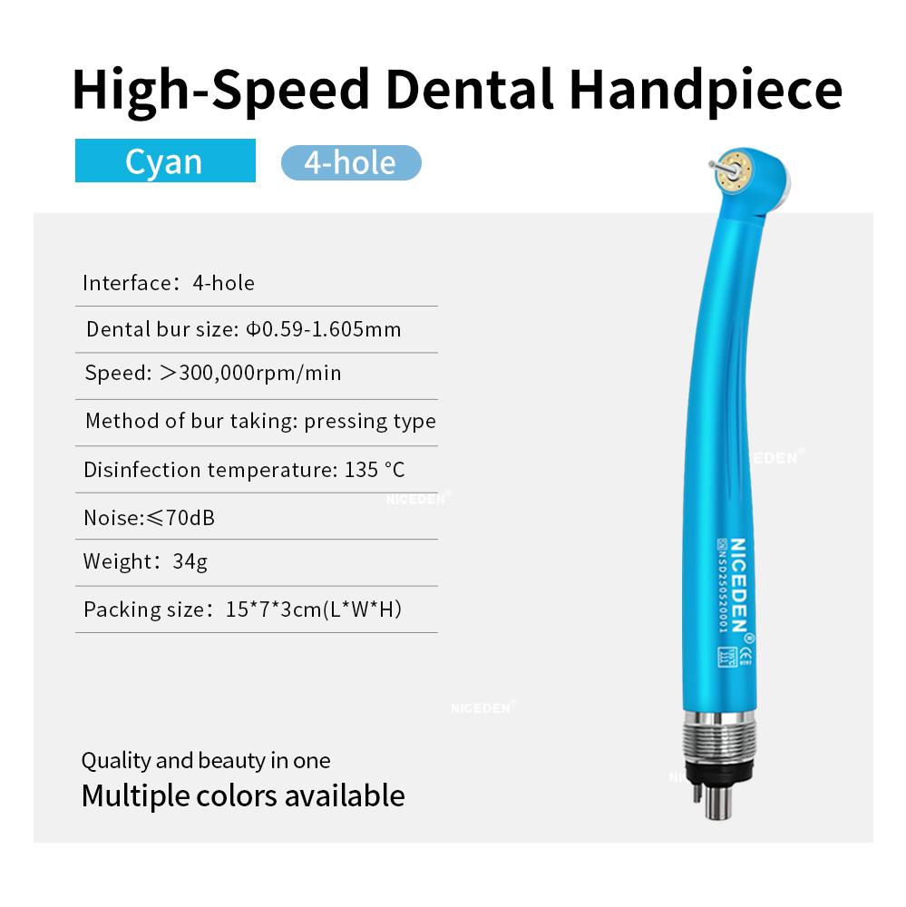 Niceden High-Speed Handpiece LED Push Button Standard Head 2/4 Holes Three Water Spray Air Oral Therapy Equipments Accessories 5 LED 5 Water Holes