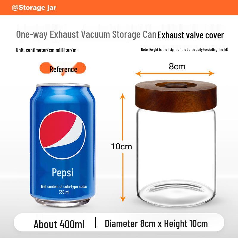 Glass Airtight Coffee Bean Jar with One-Way Vent and Wooden Lid for Food Storage and Preservation