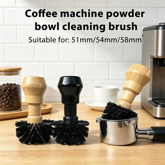 High-density Bristle Portafilter Brush Coffee Machine Basket Cleaning Brush, Soft with Hard Grinder Wood Handle Corner Espresso Tool Handheld
