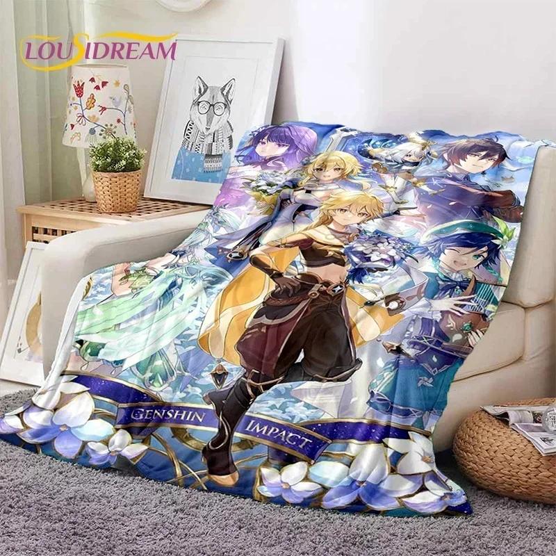 3D Niedliche Genshin Impact Cartoon Spiel Weiche Flanelldecke für Betten Schlafzimmer Sofa Picknick, Überwurfdecke für Outdoor-Freizeit Nickerchen Geschenk