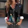 Skjortebluse for kvinner Juletrykkknapp Langermet Casual Basic skjortekrage Vanlig topp