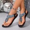 Fashion Luxury Rhinestone Clip Toe Sandals Women Summer Plus Size Slip On Flat Sandles Woman Soft Sole Non Slip Beach Sandalias Mujer
