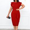 Large Size Women Summer Fashion Solid Ruffled Dress Ladies Elegant One Piece Slit Dress