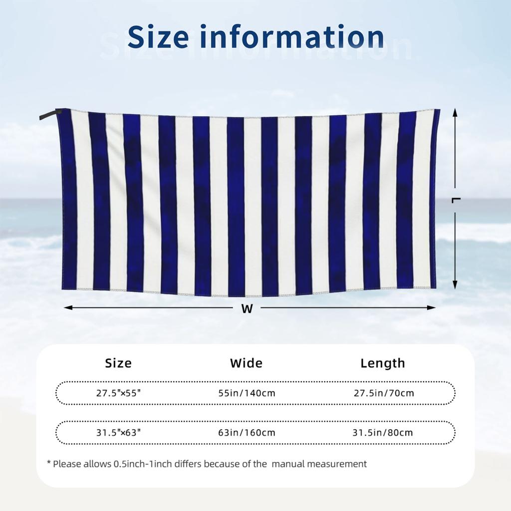 Classic Stripes Navy Blue And White Beach Towel Soft Microfiber Quick Dry Absorbent Quick Towels For Yoga