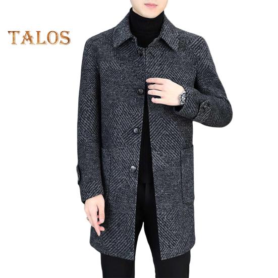 

Мужское шерстяное пальто с лацканами, длинный рукав, однобортное, средней длины, с карманами, повседневная одежда XL черный серый