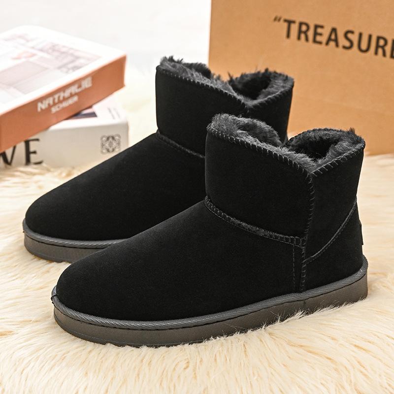 Pánské sněhule Zateplené plyšové krátké boty Silná podrážka Bavlněné boty Zimní Kulatá špička Chlebovky Vysoké šněrovací boty