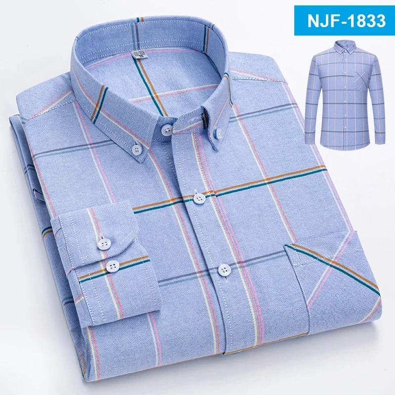 100% Cotton Oxford Long-sleeve Shirts for Men Slim Fit Formal Plain Shirt Soft Casual Plaid Designer White Striped Black Clothes