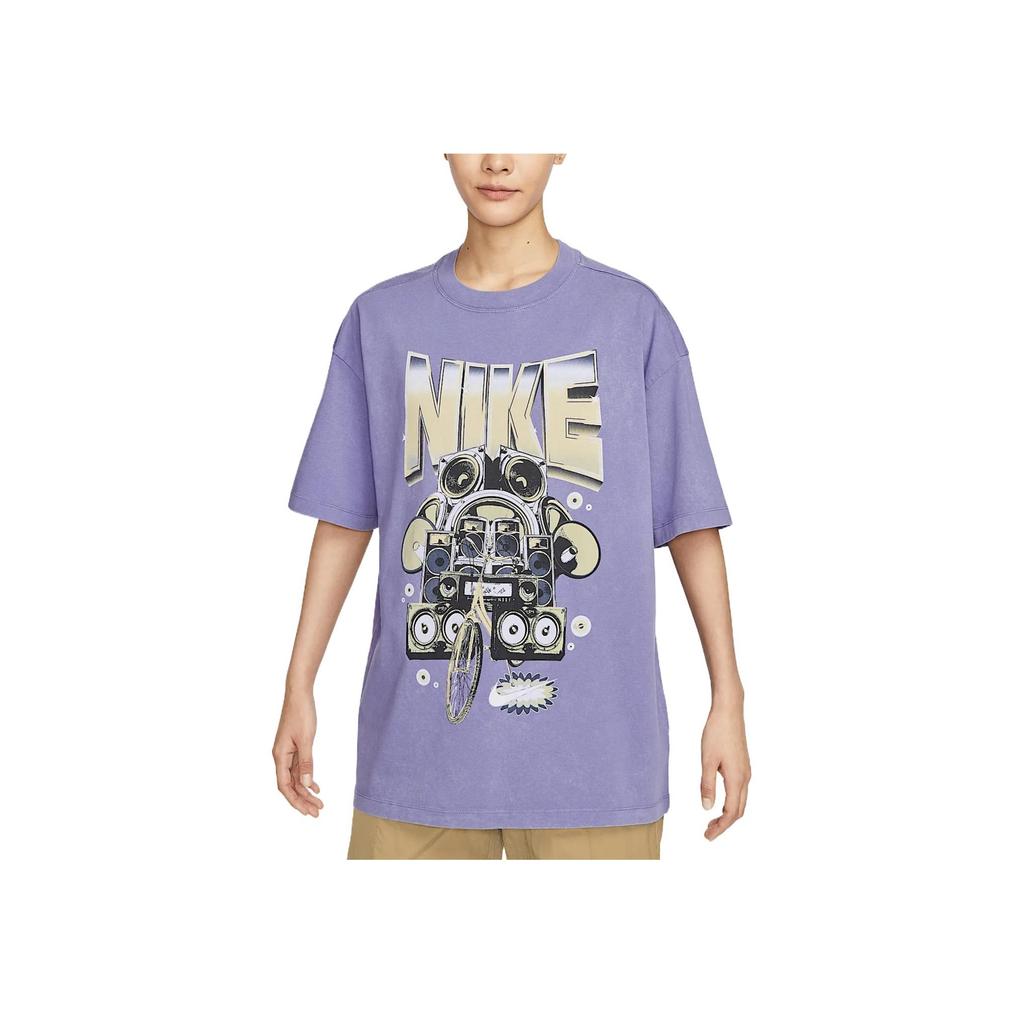 Nike Soft Comfortable Fashionable Versatile Short Sleeve Breathable Round Neck Loose Fit T-Shirt Women Tops Purple HF9692-527