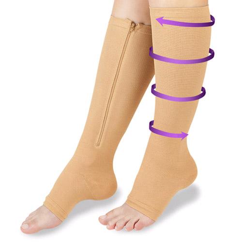 Zippered Compression Knee Socks - Flesh-Colored Xxl