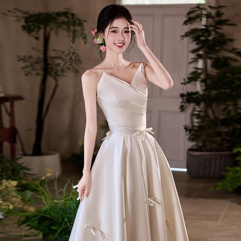 Tube Top White Satin Light Wedding Dress 1011 New Bridal Wedding Engagement Dress Korean Go Out Welcome Location Yarn