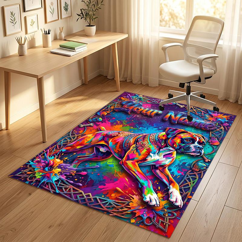 Dog Theme Crystal Velvet Rug Personalized Custom Name Text Soft Floor Mat Home Decor