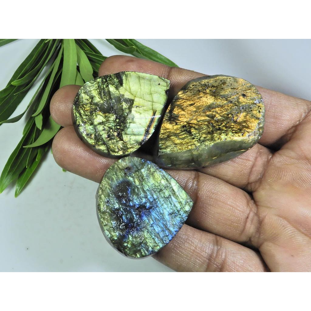 33X32-31X42MM Natural Multi Labradorite Durzy Pear Cabochon Gemstone 3Pcs LL-955