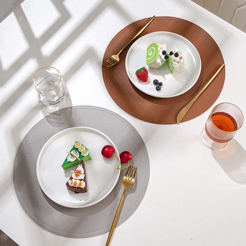 

Кожаный коврик для столовых приборов с узором личи в скандинавском стиле, изолированный коврик для обеденного стола, круглый коврик для столовых приборов в западном стиле, водонепроницаемые и маслостойкие подставки