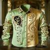 Men's Retro Botanical Musical Note Printcasual Long-sleeved Shirt, High-end Luxury, Suitablefor Parties and Dances.
