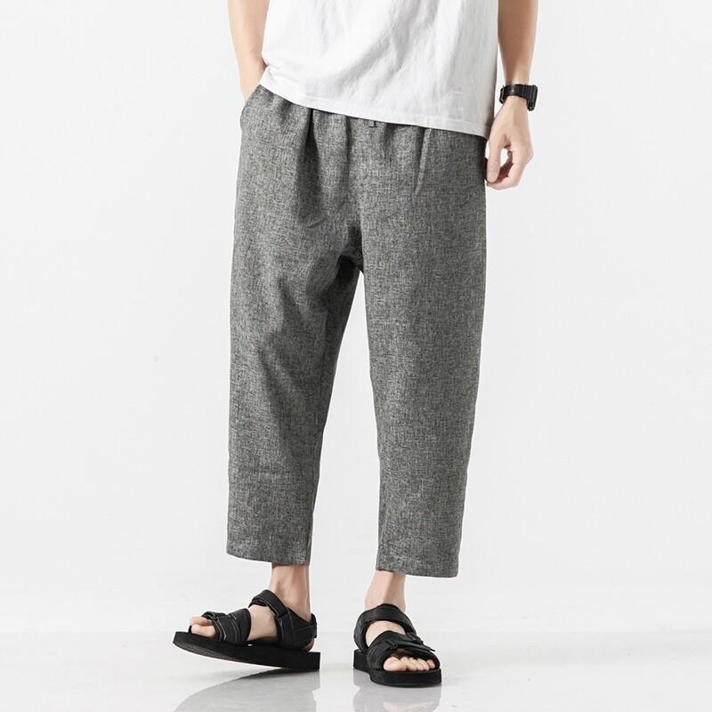 Herren Baumwolle Leinen Cropped Hosen Sommer Einfarbig Lässig Elastischer Bund Leicht Gerade Beine Hosen Locker Übergröße Herren Bekleidung