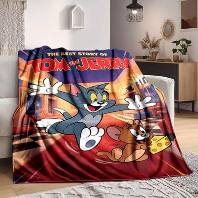 1pc Tom, Jerry Blanket Lightweight Flannel Throw For Sofa, Bed, Travel, Camping, Livingroom, Office, Couch, Chair, And Bed