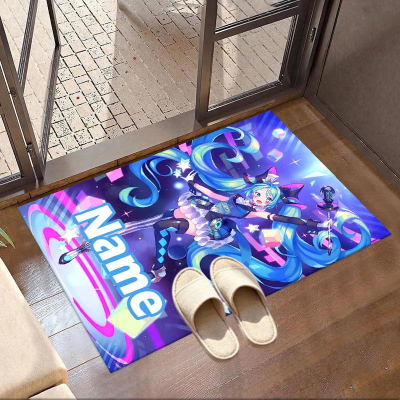 Custom Name Personalized Hatsune Miku Print Carpet, Versatile Home Decor Rug, for Playroom, Apartment, Balcony, Entryway, Hallway Gift