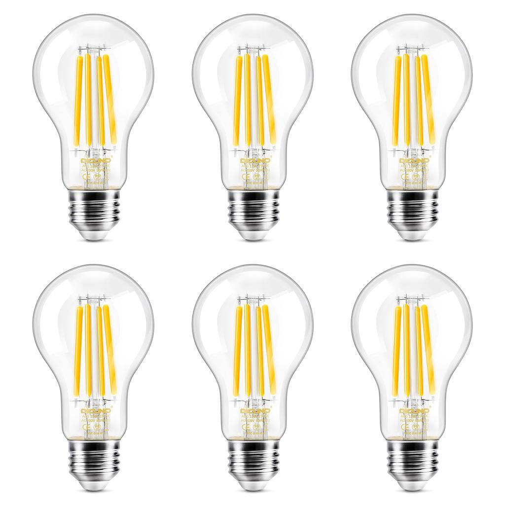 DiCUNO LED Bulbs, E26 Base, Warm White, 120W Equivalent, Edison 12W Filament Bulbs, 1650lm, 2700k, Standard Bulb Shape, Clear, Energy Saving,