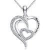 Intertwined Double Heart Engraved Letter Partial Paved Cubic Zirconia Pendant Mom Gift Clavicle Necklace