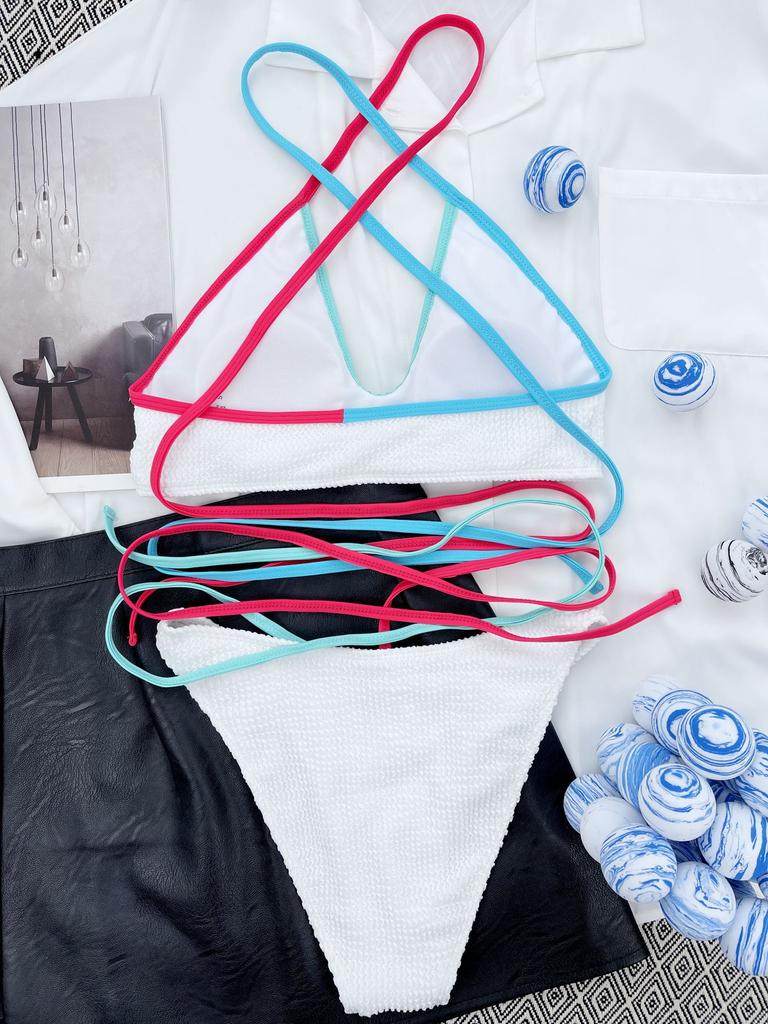 Bandáž Bikiny Sexy Dámské Plavky Push Up Bikiny Set Tanga Brazilské Biquini Block Color Plavky