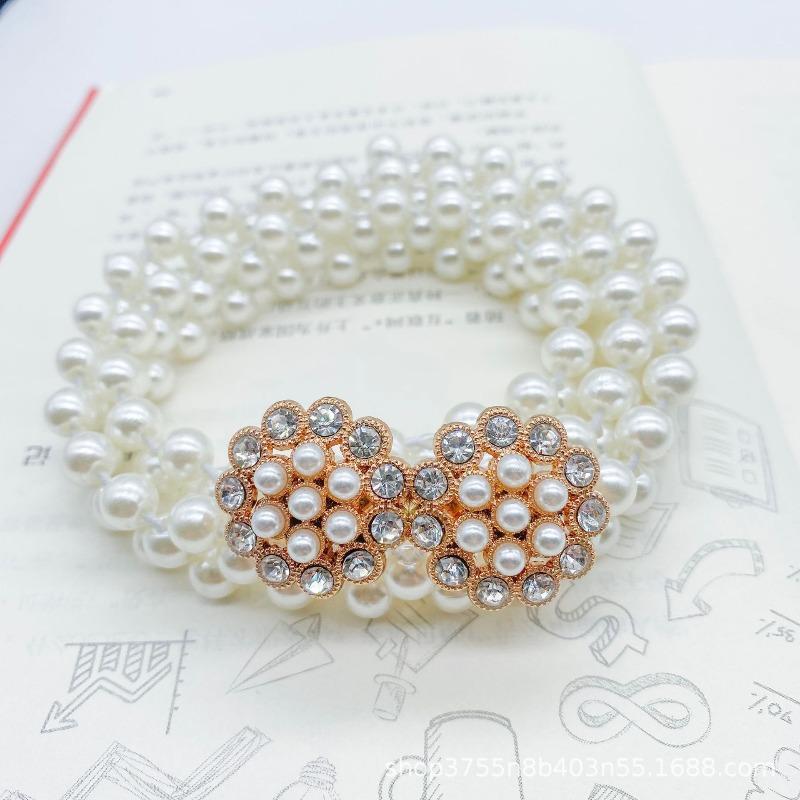 Mei Women's Pearl Waist Chain - Perfect for Dresses, Summer Casual Style, Rhinestone Embellished, Elastic Waistband