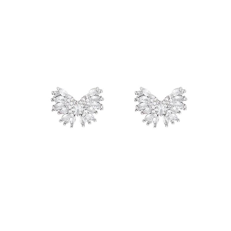 High-end super flash zircon butterfly stud earrings women's light luxury high-end simple earrings new popular niche earrings