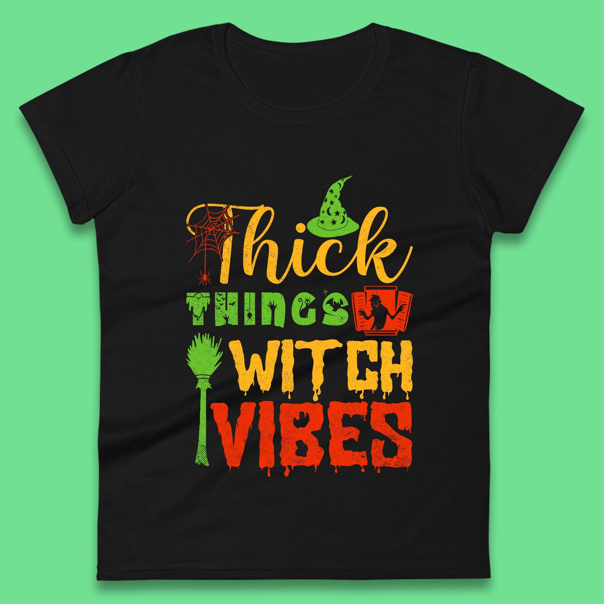 Thick Things Witch Vibes Halloween Magic Spooky Witches Witchcraft Womens Tee T Shirt Mens Tops Unisex Top 2XL