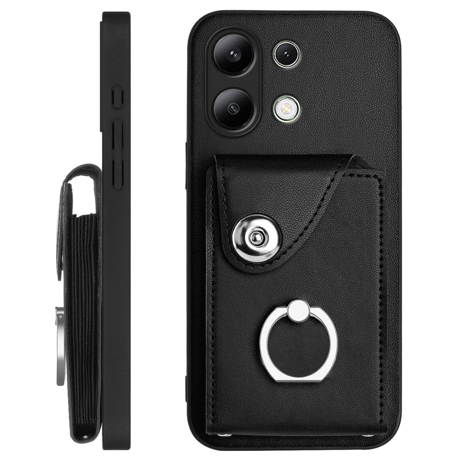 

For Xiaomi Redmi Note 13 4G Case YB Leather Coating Series-7 Card Holder Leather TPU Phone Cover with Kickstand Black