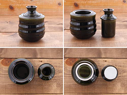 Tableware East Sake Set Gift Set: Sake Warmer & 2 Sake Cups (Fresh Green Design), Pair Gift Set, Boxed, Japanese Tableware, Gift Wrapping Available